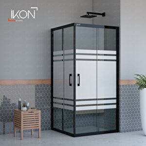 Dikdörtgen Siyah Füme Buzlu Cam Duşakabin 70x130 cm