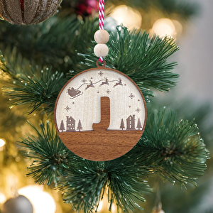 İskandinav Tarzı J Harfi Yılbaşı Ağaç Süsü, Kişiye Özel Minimalist Noel Baba Desenli Çam Ağacı Süsü
