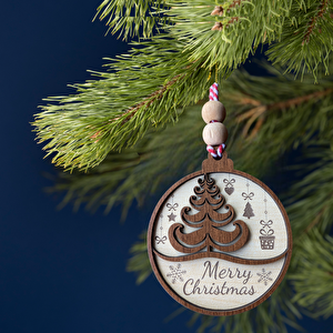 Merry Christmas Yazılı İskandinav Tarzı Çam Ağacı Motifli Yılbaşı Ağaç Süsü