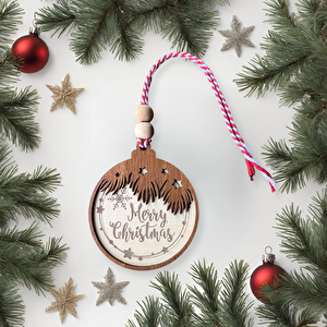 İskandinav Tarzında Yukarıdan Sarkan Ağaç Dalları Ve Merry Christmas Yazılı Yılbaşı Ağaç Süsü