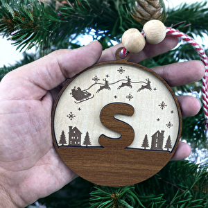 İskandinav Tarzı S Harfi Yılbaşı Ağaç Süsü, Kişiye Özel Minimalist Noel Baba Desenli Çam Ağacı Süsü