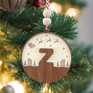 İskandinav Tarzı Z Harfi Yılbaşı Ağaç Süsü, Kişiye Özel Minimalist Noel Baba Desenli Çam Ağacı Süsü