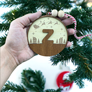 İskandinav Tarzı Z Harfi Yılbaşı Ağaç Süsü, Kişiye Özel Minimalist Noel Baba Desenli Çam Ağacı Süsü