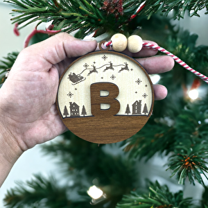 İskandinav Tarzı B Harfi Yılbaşı Ağaç Süsü, Kişiye Özel Minimalist Noel Baba Desenli Çam Ağacı Süsü