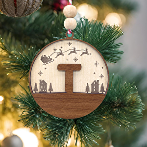 İskandinav Tarzı T Harfi Yılbaşı Ağaç Süsü, Kişiye Özel Minimalist Noel Baba Desenli Çam Ağacı Süsü