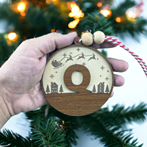 İskandinav Tarzı Q Harfi Yılbaşı Ağaç Süsü, Kişiye Özel Minimalist Noel Baba Desenli Çam Ağacı Süsü