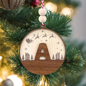 İskandinav Tarzı A Harfi Yılbaşı Ağaç Süsü, Kişiye Özel Minimalist Noel Baba Desenli Çam Ağacı Süsü