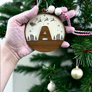 İskandinav Tarzı A Harfi Yılbaşı Ağaç Süsü, Kişiye Özel Minimalist Noel Baba Desenli Çam Ağacı Süsü
