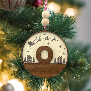 İskandinav Tarzı O Harfi Yılbaşı Ağaç Süsü, Kişiye Özel Minimalist Noel Baba Desenli Çam Ağacı Süsü