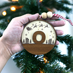 İskandinav Tarzı O Harfi Yılbaşı Ağaç Süsü, Kişiye Özel Minimalist Noel Baba Desenli Çam Ağacı Süsü