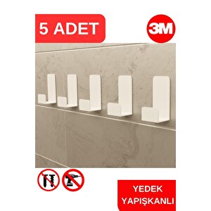 Yapışkanlı Beyaz Askılık Kapı Arkası Bornoz Askılığı Yapışkanlı Mutfak Banyo Askılığı Havlu, Elbise Askılığı 5'li Set 3m Yapışkanlı Tasarım