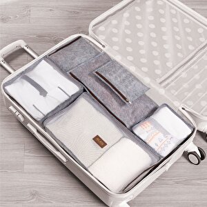 Derili Lüks Keçe 6 Lı Bavul Organizer Seyahat Çantası 104522 Gri̇ Kasa 299-42/52