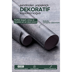 Kendinden Yapışkanlı Dokulu Çimento Görünümlü Mutfak Duvar Dolap Masa Kaplama 60cmx500cm Antrasit