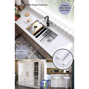 Kendinden Yapışkanlı Simli Renkli Mutfak Banyo Tezgah Duvar Dolap Masa Kaplama 60cmx100cm Açık Beyaz
