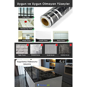 Technojet Kendinden Yapışkanlı Siyah Mermer Desen Mutfak Banyo Tezgah Duvar Masa Kaplama 60cmx500cm