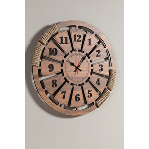 Mobievim Dekoratif Ahşap Duvar Saati (60 X 60cm) Siyah Rakamlı