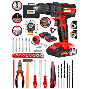 Eisenn Nero 398 Vf 25 Tork Kademeli 2 Akülü Vidalama + 37 Parça Komple Usta Alet Seti