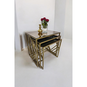 Venice Gold Metal Ayaklı, Bronz Aynalı Zigon Sehpa
