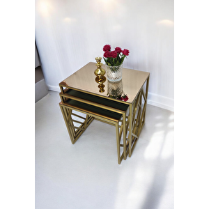 Venice Gold Metal Ayaklı, Bronz Aynalı Zigon Sehpa