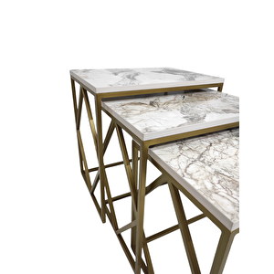 Venice Gold Metal Ayaklı Mermer Desenli Zigon Sehpa