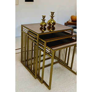 Milano Gold Metal Ayaklı Bronz Aynalı Zigon Sehpa