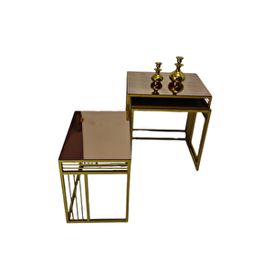 Milano Gold Metal Ayaklı Bronz Aynalı Zigon Sehpa