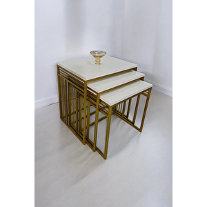 Milano Gold Metal Ayaklı Krem Üst Tablalı Zigon Sehpa