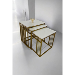 Milano Gold Metal Ayaklı Krem Üst Tablalı Zigon Sehpa
