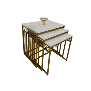 Milano Gold Metal Ayaklı Krem Üst Tablalı Zigon Sehpa
