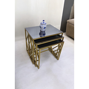 Venice Gold Metal Ayaklı Füme Aynalı Zigon Sehpa