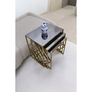 Venice Gold Metal Ayaklı Füme Aynalı Zigon Sehpa