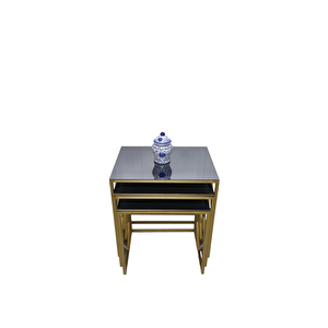 Venice Gold Metal Ayaklı Füme Aynalı Zigon Sehpa