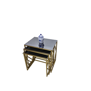 Venice Gold Metal Ayaklı Füme Aynalı Zigon Sehpa