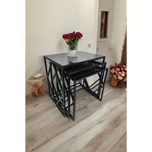 Venice Siyah Metal Ayaklı, Füme Aynalı Zigon Sehpa