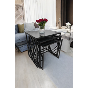 Venice Siyah Metal Ayaklı, Füme Aynalı Zigon Sehpa