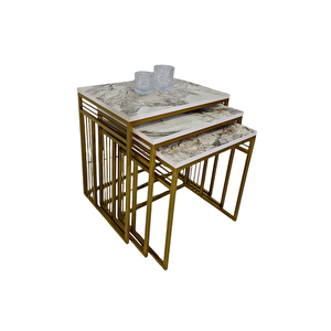 Milano Gold Metal Ayaklı Mermer Desenli Zigon Sehpa
