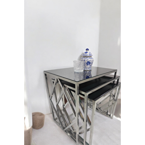 Venice Gümüş Metal Ayaklı Füme Aynalı Zigon Sehpa