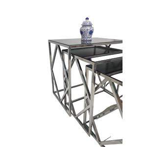 Venice Gümüş Metal Ayaklı Füme Aynalı Zigon Sehpa
