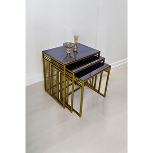 Milano Gold Metal Ayaklı Füme Aynalı Zigon Sehpa