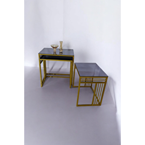 Milano Gold Metal Ayaklı Füme Aynalı Zigon Sehpa