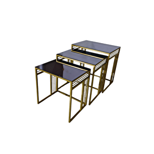 Milano Gold Metal Ayaklı Füme Aynalı Zigon Sehpa