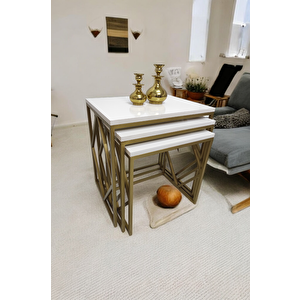 Venice Gold Metal Ayaklı Krem Üst Tablalı Zigon Sehpa