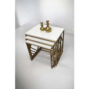 Venice Gold Metal Ayaklı Krem Üst Tablalı Zigon Sehpa