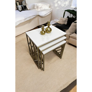 Venice Gold Metal Ayaklı Krem Üst Tablalı Zigon Sehpa