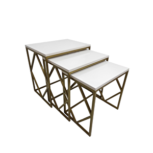 Venice Gold Metal Ayaklı Krem Üst Tablalı Zigon Sehpa