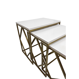 Venice Gold Metal Ayaklı Krem Üst Tablalı Zigon Sehpa