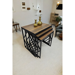 Venice Siyah Metal Ayaklı Ceviz Üst Tablalı Zigon Sehpa