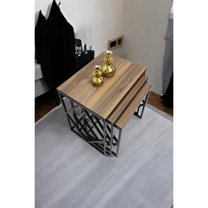 Venice Siyah Metal Ayaklı Ceviz Üst Tablalı Zigon Sehpa