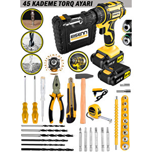 37 Parça Komple Usta Alet Seti + X-torq 398 Vf 45 Tork Kademeli 2 Akülü Vidalama