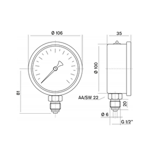 Pakkens 0-250 Bar 100 Mm Alttan Bağlantılı Gliserinli Manometre G 1/2 Inç